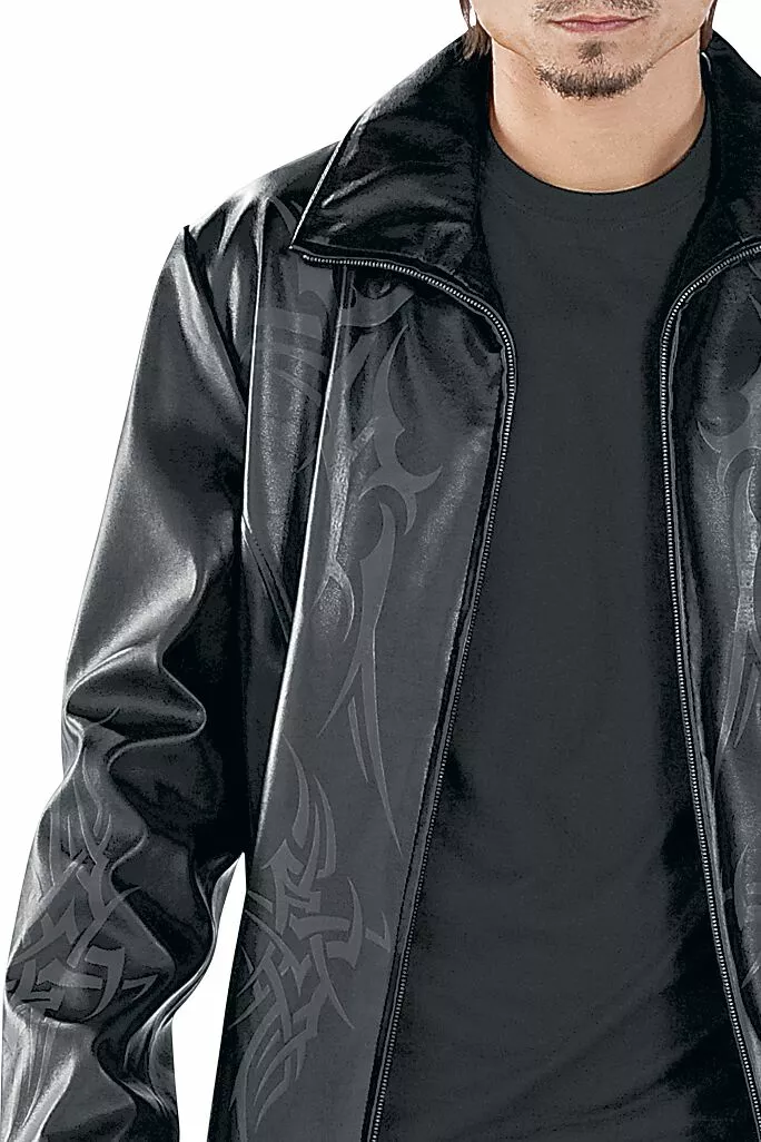 "Tribal Coat" Kunstlederen Jas Zwart - Afbeelding 3