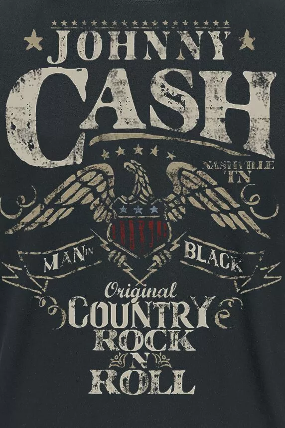 "Original Country Rock N Roll" T-shirt Zwart Van Johnny Cash - Afbeelding 3