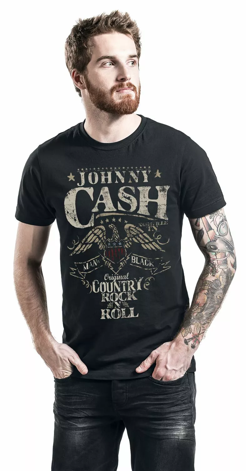 "Original Country Rock N Roll" T-shirt Zwart Van Johnny Cash - Afbeelding 4