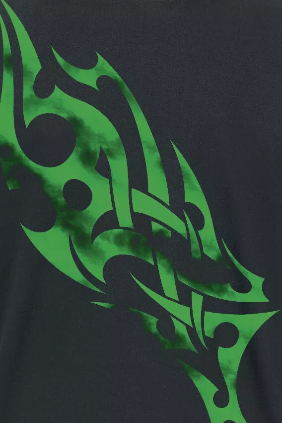 "Green Smoky Tribal" T-shirt Zwart - Afbeelding 3