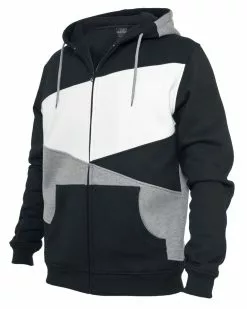 "Zig Zag Zip Hoodie" Vest Met Capuchon Zwart-grijs-wit Van Urban Classics