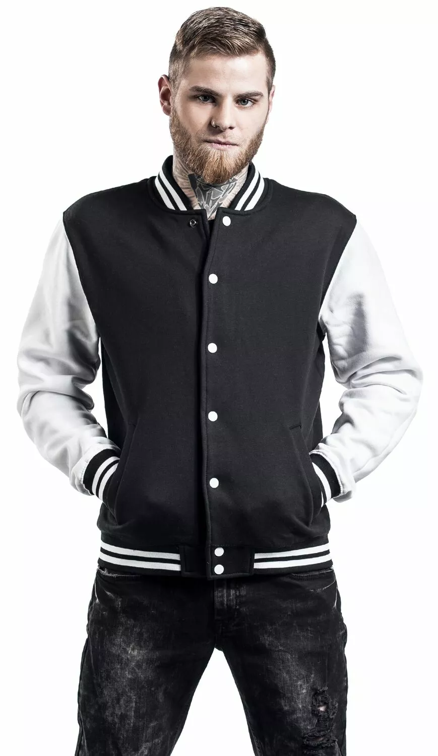 "2-Tone College" Collegejas Zwart-wit Van Urban Classics - Afbeelding 5