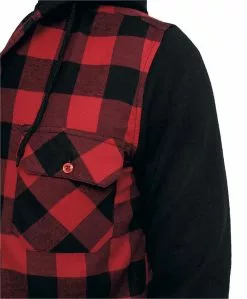 "Hooded Checked Flannel" Flanellen Overhemd Zwart-rood Van Urban Classics