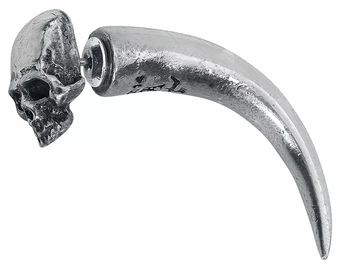 "Tomb Skull Horn" Ear Stud Zilverkleurig Van Alchemy Gothic