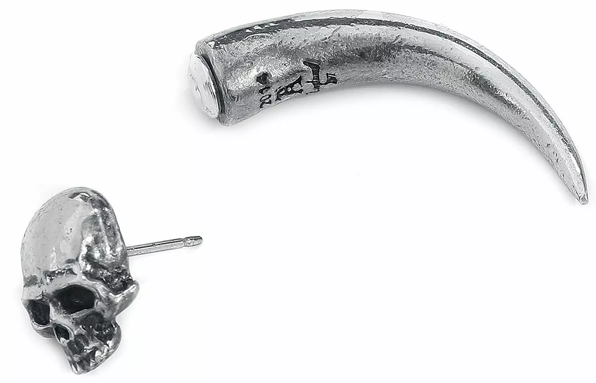 "Tomb Skull Horn" Ear Stud Zilverkleurig Van Alchemy Gothic - Afbeelding 2