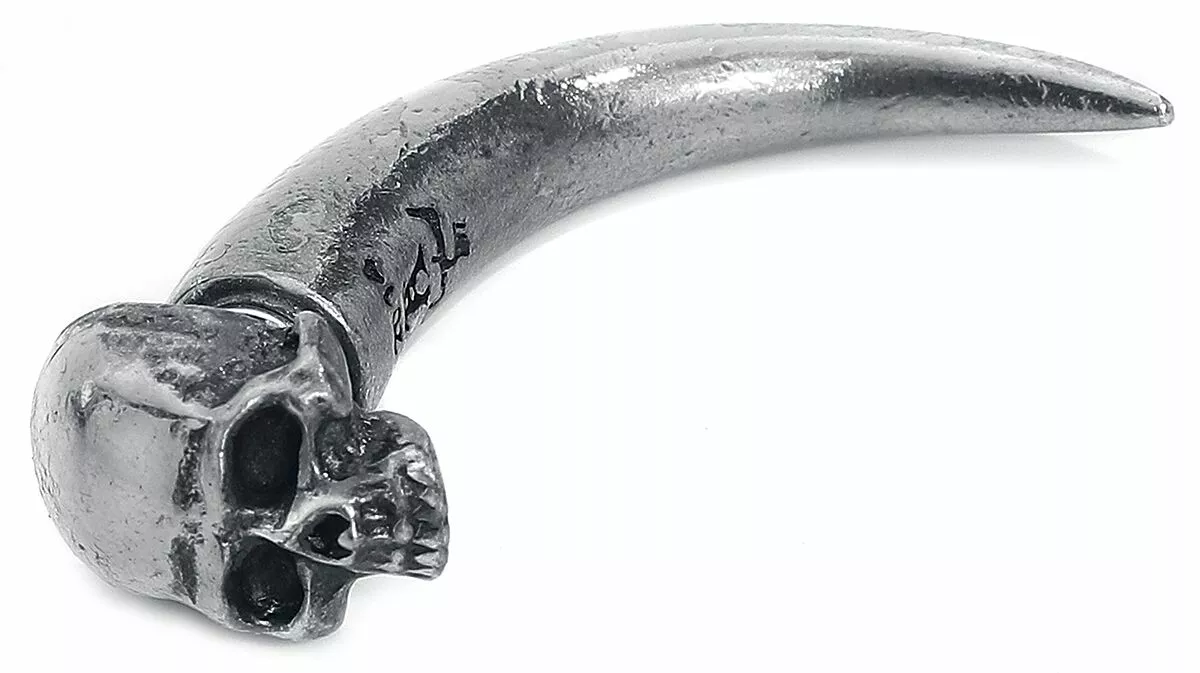 "Tomb Skull Horn" Ear Stud Zilverkleurig Van Alchemy Gothic - Afbeelding 4