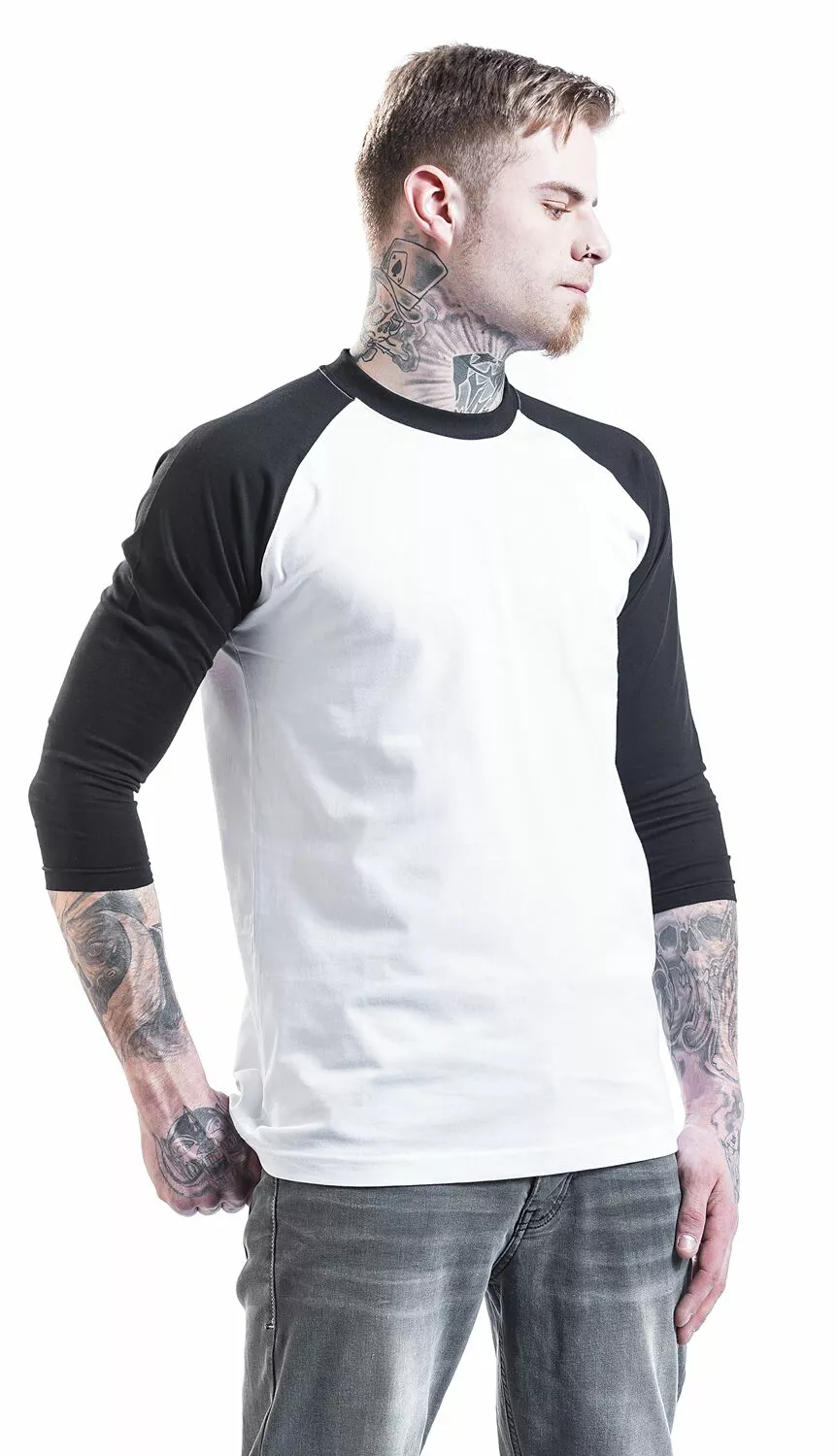 "Contrast 3/4 Sleeve Raglan Tee" Shirt Met Lange Mouwen Wit-zwart Van Urban Classics - Afbeelding 4