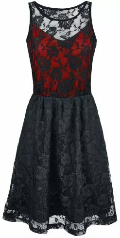 "Lady Jane" Medium-lengte Jurk Zwart-rood Van Gothicana By EMP