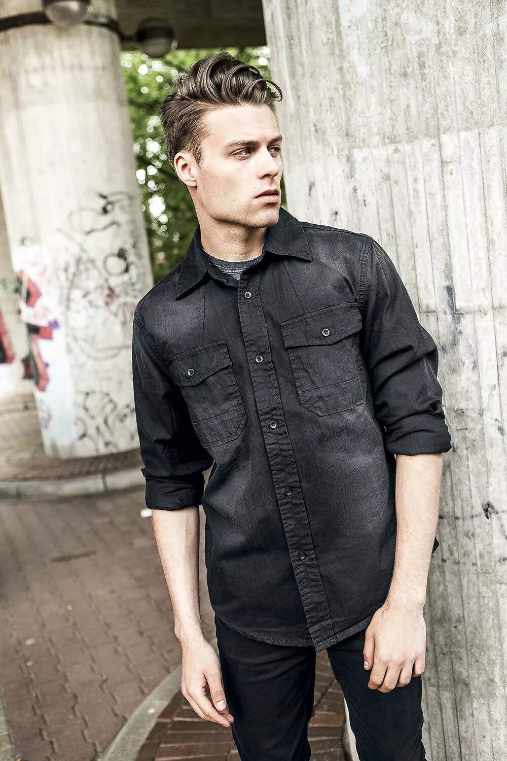 "Hardee" Denim Shirt Zwart Van Brandit - Afbeelding 6