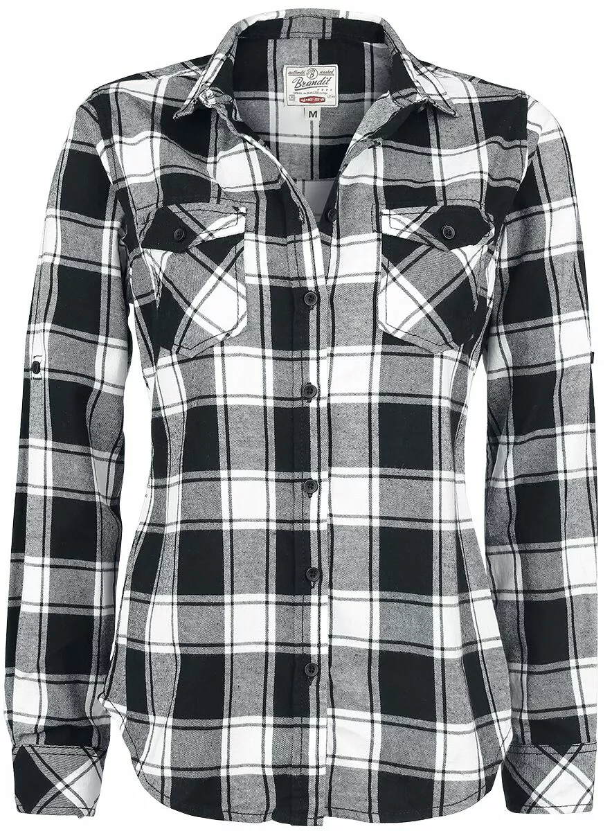 "Amy Flannel Checkshirt" Flanellen Overhemd Zwart-wit Van Brandit