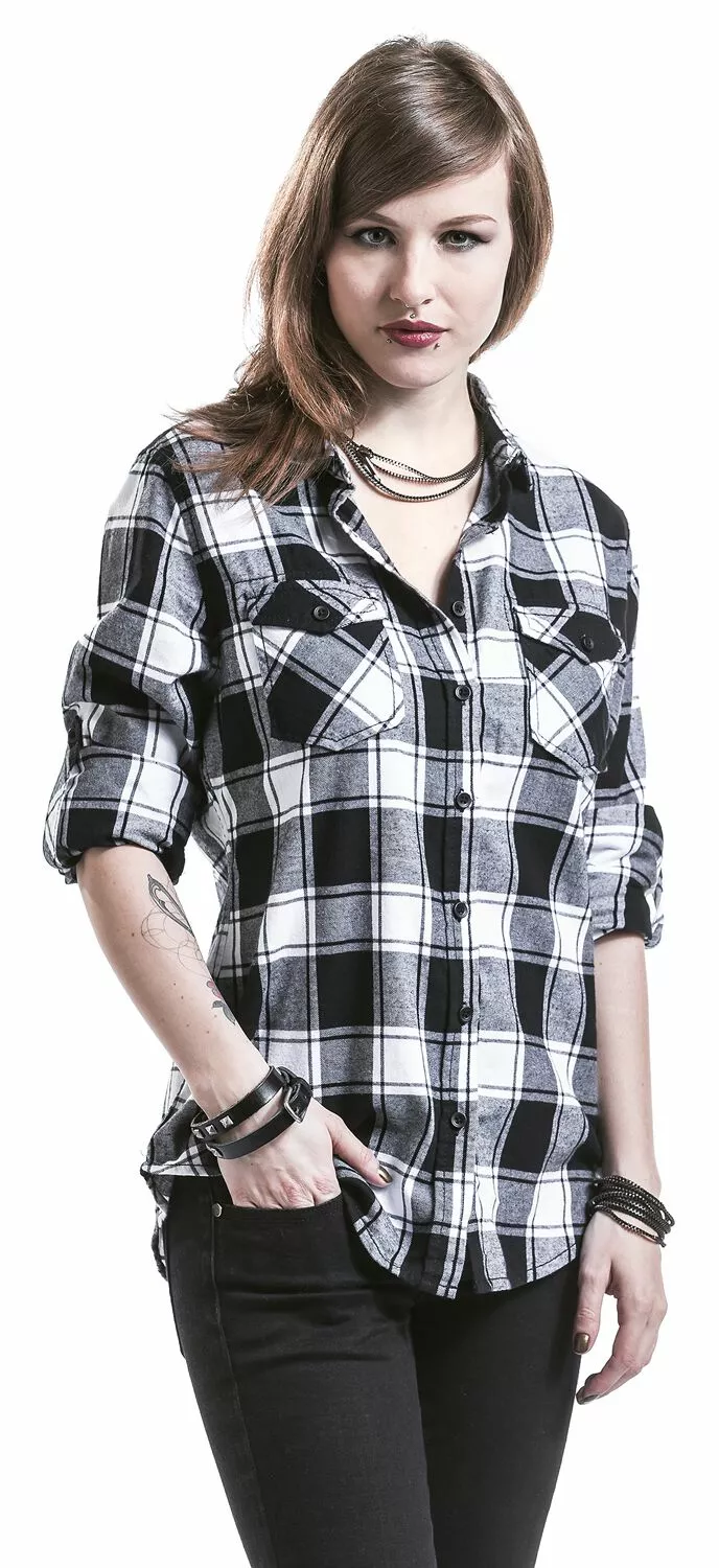 "Amy Flannel Checkshirt" Flanellen Overhemd Zwart-wit Van Brandit - Afbeelding 6