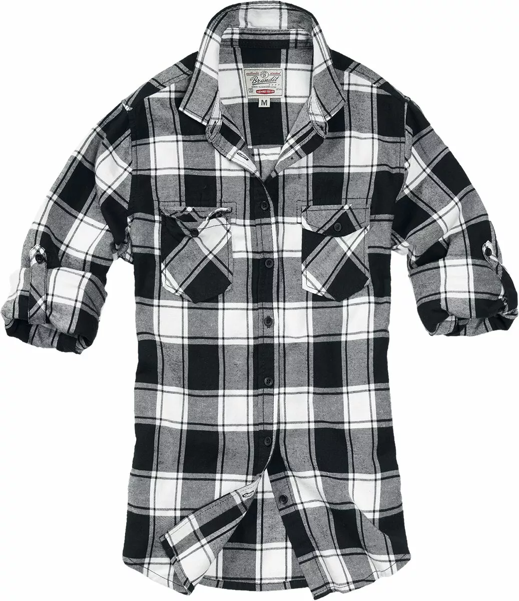 "Amy Flannel Checkshirt" Flanellen Overhemd Zwart-wit Van Brandit - Afbeelding 8