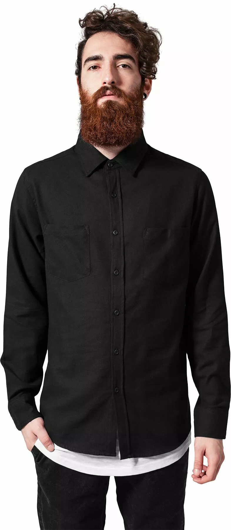 "Black Cotton Shirt" Longsleeve Zwart Van Urban Classics - Afbeelding 3