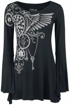 "Bat Country" Shirt Met Lange Mouwen Zwart Van Gothicana By EMP