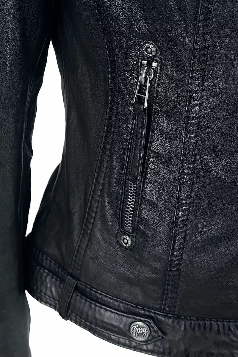 "Cacey" Lederen Jas Zwart Van Gipsy - Afbeelding 3