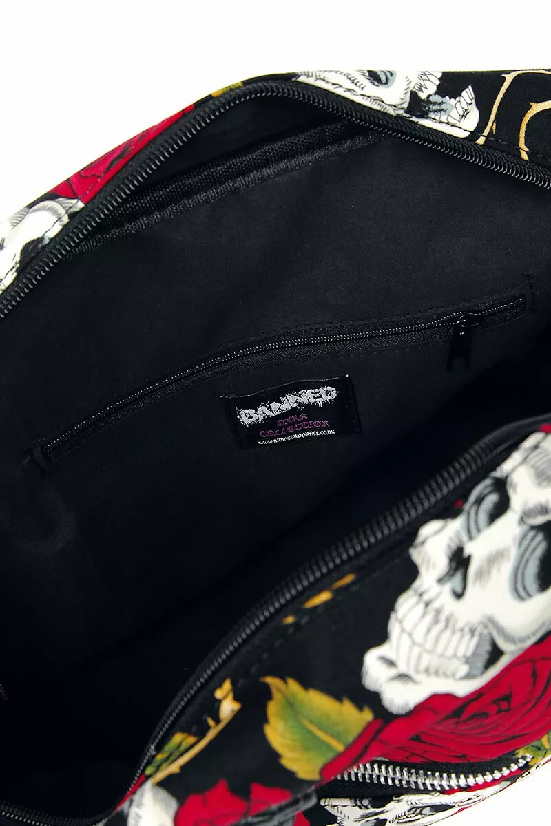 "Skulls And Roses" Handtas Zwart Van Banned Alternative - Afbeelding 4