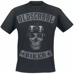 "Oldschool Biker Skull" T-shirt Zwart
