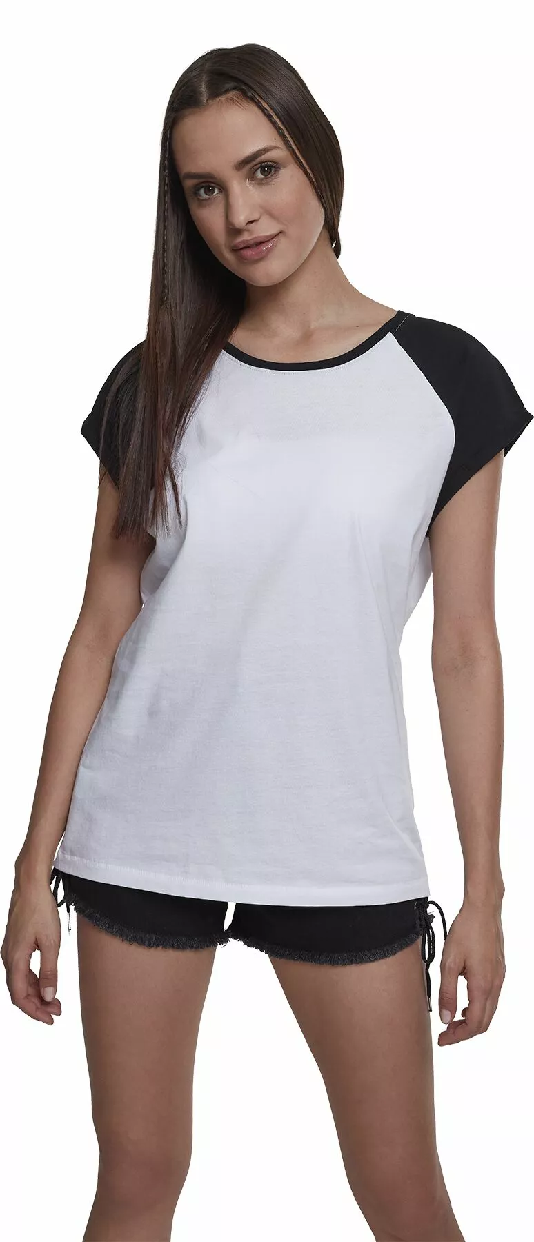 "Ladies Contrast Raglan Tee" T-shirt Wit-zwart Van Urban Classics - Afbeelding 4