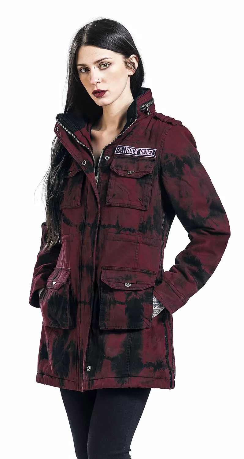 "Ladies Field Jacket" Winterjas Rood Van Rock Rebel By EMP - Afbeelding 7
