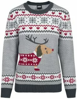 "Ladies Sausage Dog Christmas Sweater" Christmas Jumper Groen-wit-rood Van Urban Classics