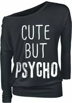 "Cute But Psycho" Shirt Met Lange Mouwen Zwart