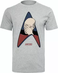 "Jean-Luc Picard - Facepalm" T-shirt Grijs Gemêleerd Van Star Trek
