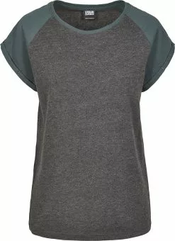 "Ladies Contrast Raglan Tee" T-shirt Antraciet-groen Van Urban Classics