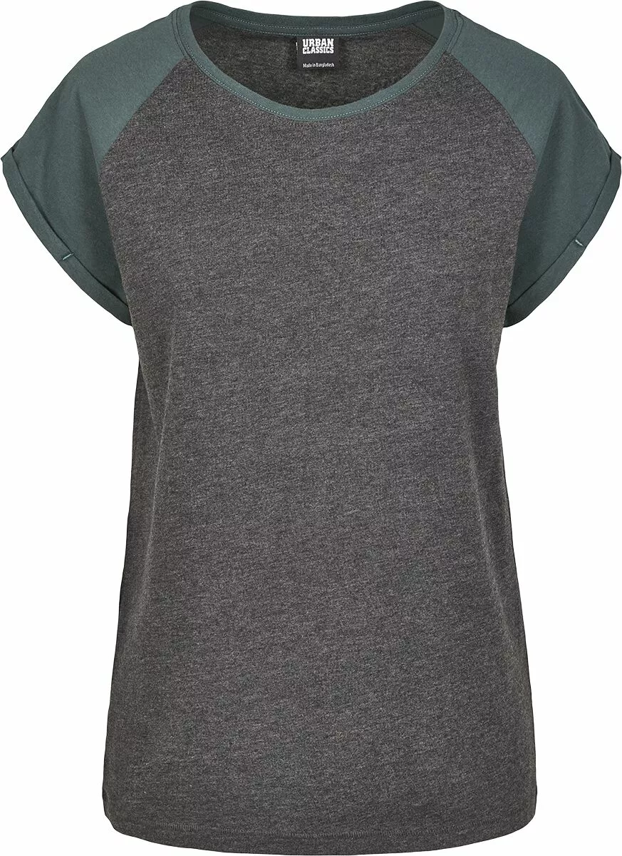 "Ladies Contrast Raglan Tee" T-shirt Antraciet-groen Van Urban Classics
