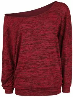 "Oversize Melange Wide-Neck Sweater" Gebreide Trui Bordeaux Gemêleerd Van RED By EMP