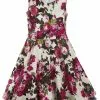 "Audrey 50's Cream Floral Swing Dress" Jurk Meerkleurig Van H&R London