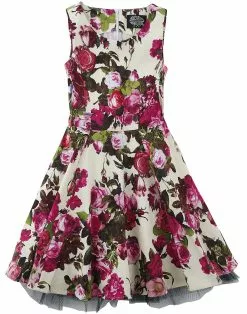 "Audrey 50's Cream Floral Swing Dress" Jurk Meerkleurig Van H&R London