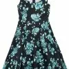"Black Rosaceae Swing Dress" Jurk Zwart-turquoise Van H&R London