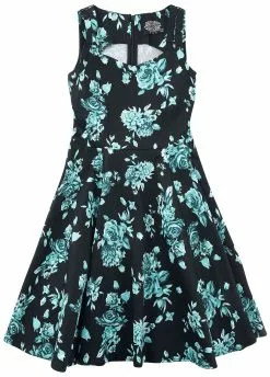 "Black Rosaceae Swing Dress" Jurk Zwart-turquoise Van H&R London