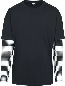 "Oversized Double Layer Striped LS Tee" Shirt Met Lange Mouwen Zwart-wit Van Urban Classics