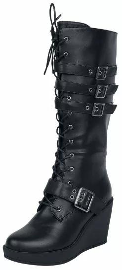 "Black Lace-Up Boots With Heel And Buckles" Geveterde Laarzen Zwart Van Gothicana By EMP