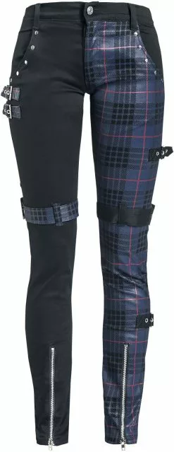 "Patterned Trousers With Studs And Straps" Stoffen Broeken Zwart-blauw Van Gothicana By EMP
