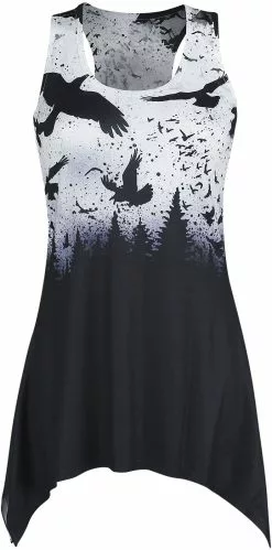 "Crow Night Lace Panel Vest" Top Zwart-wit Van Vixxsin