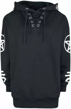 "Black Hoodie With Symbol Prints" Trui Met Capuchon Zwart Van Gothicana By EMP