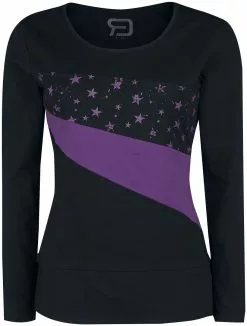 "Black Long-Sleeve Top With Star Print And Crew Neckline" Shirt Met Lange Mouwen Zwart-lila Van RED By EMP