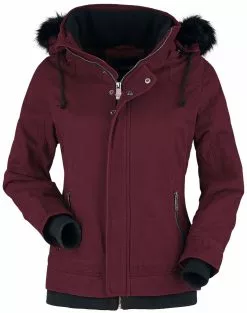 "Burgundy Jacket With Faux Fur Collar And Hood" Winterjas Bordeaux-zwart Van Black Premium By EMP