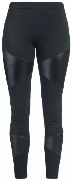 "Black Leggings With Faux Leather Inserts" Leggings Zwart Van Black Premium By EMP