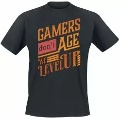 "Fun Shirt Gamers Don't Age - We Level Up" T-shirt Zwart