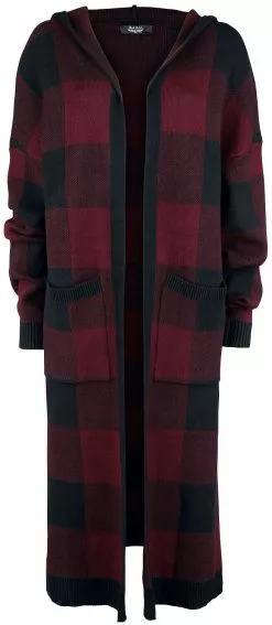 "Black/red Checkered Cardigan With Hood" Cardigan Zwart-rood Van Rock Rebel By EMP