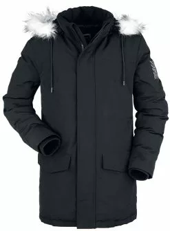 "Black Winter Jacket With Faux Fur Collar" Winterjas Zwart Van RED By EMP
