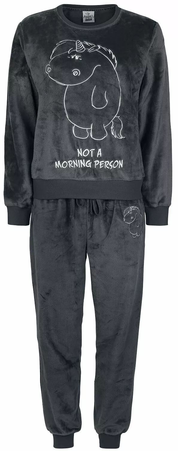"Grumpy Unicorn - Not A Morning Person" Pyjama Donkergrijs Van Pummeleinhorn