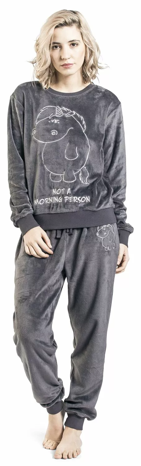 "Grumpy Unicorn - Not A Morning Person" Pyjama Donkergrijs Van Pummeleinhorn - Afbeelding 7