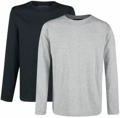 "Double Pack Long-Sleeve Tops Grey And Black With Crew Neck" Shirt Met Lange Mouwen Zwart-grijs Van RED By EMP