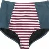 "Tri-Colour High Waist Bikini Bottoms With Stripes And Buttons" Bikini Slip Blauw-wit-rood Van Rock Rebel By EMP