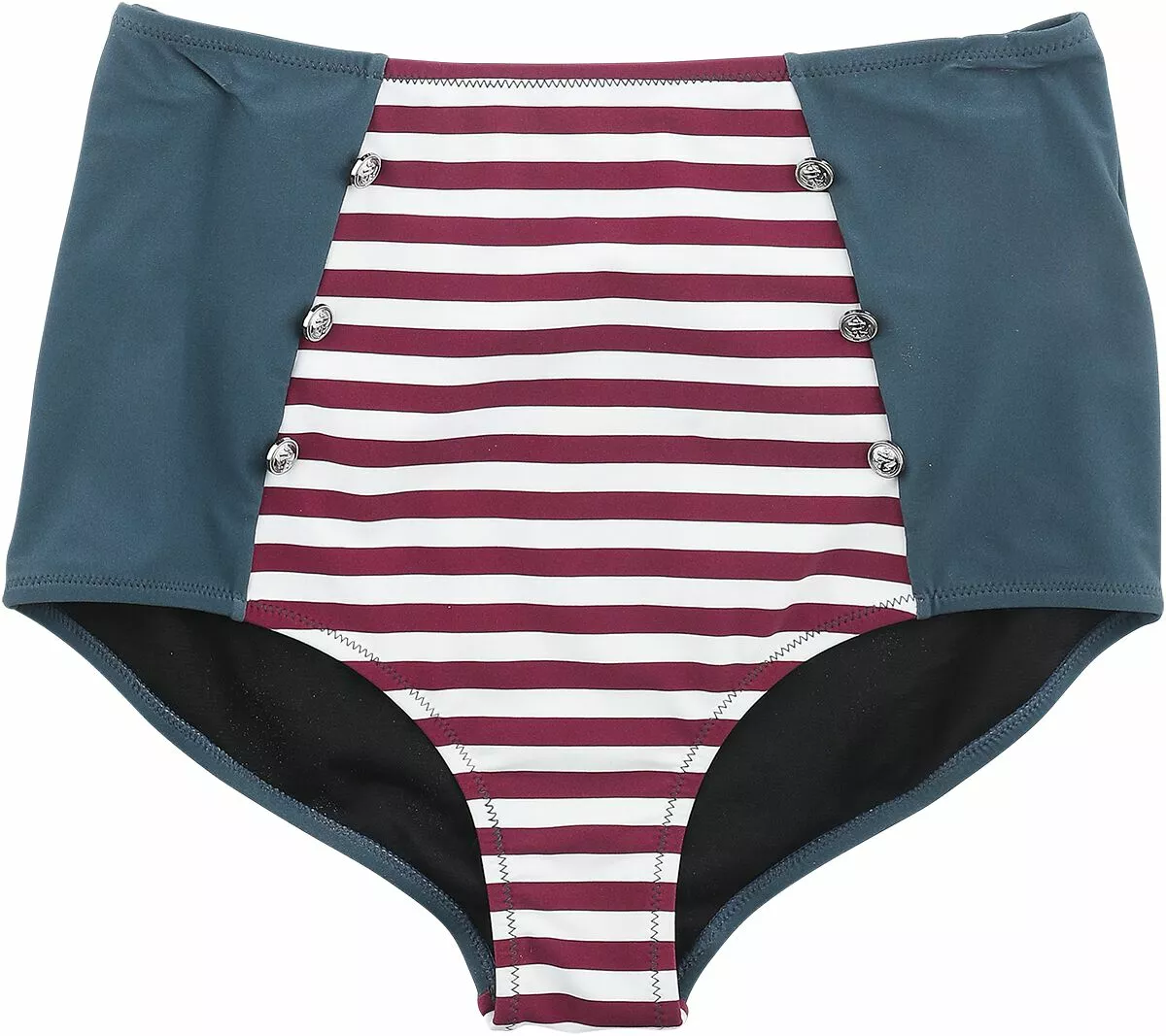 "Tri-Colour High Waist Bikini Bottoms With Stripes And Buttons" Bikini Slip Blauw-wit-rood Van Rock Rebel By EMP