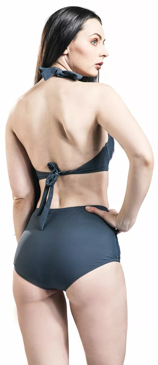 "Tri-Colour High Waist Bikini Bottoms With Stripes And Buttons" Bikini Slip Blauw-wit-rood Van Rock Rebel By EMP - Afbeelding 5